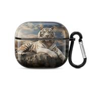 Tigre majestueux se reposant sur un rocher - Coque de protection intégrale contre les chocs - Coque rigide - Prise en charge du chargement sans fil avec porte-clés - Cadeau personnalisé pour AirPods 3