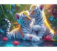 Tigre mère et Son Petit 1000 Pieces Casse-tête Amateur d'art en Carton Haute Qualité Colorful Fantasy Faune Sauvage Très Difficile Niveau Expert Décoration Murale Cadeau Noël Qualité Premium 1000