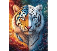 Tigre mi-Blanc mi-Noir dans Le Jardin Fleuri 1000 Pièces Puzzle Adolescent en Carton Rigide Animal Conte de fées Fantastique Difficulté Moyenne Activité Éducative Voyage Déplacement Cadeau Annive