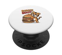 Tigre Mignon de Dessin animé, bête Hamburger PopSockets PopGrip Adhésif