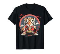 Tigre mignon mangeant ramen nouilles japonaises Kawaii Mont Fuji T-Shirt