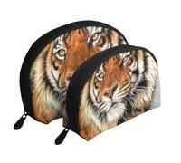 Tigre Mignon, Trousse de Maquillage Coquille Femme Petit Porte-Monnaie Trousse de Toilette Trousse à cosmétiques 2 pièces