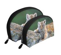 Tigre Mignon, Trousse de Maquillage Coquille Femme Petit Porte-Monnaie Trousse de Toilette Trousse à cosmétiques 2 pièces