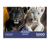 Tigre Noir et Blanc Puzzle 1000 Pièces - Challenge Zen, Carte Géographique À Assembler, Poster Inclus, Cadeau ÉduChatif, 70x50cm/1000pcs