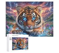 Tigre par Cascade avec Fleurs et Verdure Puzzle 500 Pièces pour Adultes Session Puzzle Exercice du Cerveau Cadeau pour Passionnés 500 PCS