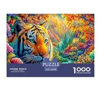 Tigre Parmi des Fleurs Éclatantes, Arrière-Plan Enchanté Puzzle De 1000 Pièces Tiger Carton Recyclé Premium, Cadeau pour Toutes Les Âges 52x38cm/1000pcs