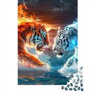 Tigre Puzzle À 1000 Morceaux Papier Épais Fire Vs Ice Tigre Puzzle Familial Parents-Enfants Activité Lien Familial Compatible Plateau Loisirs Maison 70x50cm/1000pcs