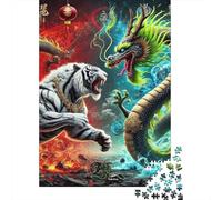 Tigre Puzzle À 1000 Morceaux Papier Épais Tigre Vs Dragon Puzzle Familial Parents-Enfants Compatible Plateau Heures Divertissement Garanties Divertissement 70x50cm/1000pcs