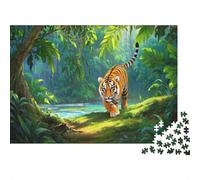 Tigre Puzzles 1000 Pieces Cadeau Unique Tropical Rain Forest Jeu Éducatif Défi Jouet À De Qualité Supérieure Peinture Art pour Adultes Enfants 1000pcs (75x50cm)