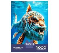 Tigre Requin mer 1000 Pièces Puzzle Bête Mythique Puzzle Adultes Voitureton Recyclé - Activité Éducative Sympa, Jeu À La Maison, Super Cadeau pour Les Familles Qui Adorent Les Puzzles 52x38cm/1000pcs