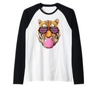 Tigre Rose rayé Mignon Tigre avec Lunettes Manche Raglan