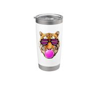 Tigre rose rayé mignon visage de tigre femme Gobelet isotherme en acier inoxydable double paroi