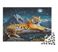 Tigre sur Un Rocher au Clair de Lune, Deux Tigres colorés sur Une bûche la Nuit, Puzzle de 1000 pièces, Cadeau et activité Amusants pour Adultes, 38 x 26 cm