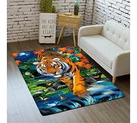 Tigre Tapis Jardin D'Enfants Jouer Rampant Chambre à Coucher Salon Balcon Couloir IntéRieur ExtéRieur Enfant Flanelle Antidérapant Lavable,3D Animal Fleurs Forêt Papillon ModèLe (Modèle 1,80x120 cm)