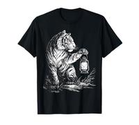 Tigre tient lanterne forêt faune animal motif tigre T-Shirt