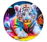 Tigre vibrante 1000 Pièces Puzzle Rond Puzzles Classiques Le Tigre Sage Puzzle Circulaire Décompression Jeu D'Intelligence Pièces Parfaitement Assorties Puzzle Adulte Intéressants Cadeau Unique 1000pc
