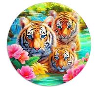 Tigre vibrante 1000 Pièces Puzzle Rond Puzzles Classiques Le Tigre Sage Puzzle Ronds Décompression Jeu D'Intelligence Pièces Parfaitement Assorties Puzzle Adulte Intéressants Cadeau Unique 1000pcs (67