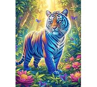Tigreau aux rayures arc-en-ciel dans un jardin fleuri 1000 Pièces Puzzle Amateur D'Art En Carton Épais Haute Densité faune et flore Difficile Niveau Expert Décoration Murale Idée Cadeau Anniversaire 1