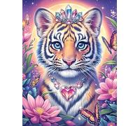 Tigreau avec une couronne de fleurs 1000 Pieces Casse-tête Famille En Carton Haute Qualité Paysages et science-fiction Difficulté Moyenne Activité Familiale Voyage Déplacement Cadeau Noël Pas Cher 100