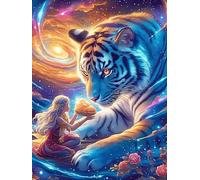 Tigreau dans une lueur cosmique magique 300 Pièces Puzzle Personne Âgée En Carton Rigide Faune sauvage et animaux de compagnie Facile Débutant Anti-Stress Stimulation Cognitive Loisir Créatif Petit Pr
