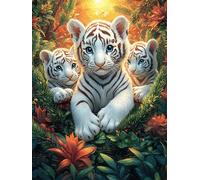 Tigreaux Blancs avec Leur mère 1000 Pieces Casse-tête Débutant en Carton Épais Paysages et Science-Fiction Facile Apprentissage Loisir Créatif Passe-Temps Cadeau Créatif Événement Festif Premium 1000