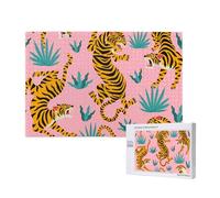 Tigres Dansant sur Un imprimé Animalier Rose, Tigre Asiatique doré, Orange et Noir,Puzzle Familial en Bois de 1 000 pièces pour Adultes et Adolescents, décoration d'intérieur