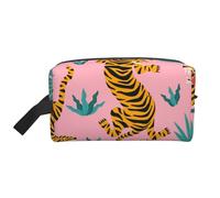 Tigres Dansant sur Un Tigre Asiatique Rose, doré, Orange et Noir, Organiseur de Maquillage de Grande capacité, Trousse de Maquillage de Voyage pour Femme