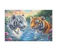 Tigres Jumeaux au ruisseau 1000 Pieces Casse-tête Créatif en Carton Rigide sans Déformation Difficulté Moyenne Activité Manuelle Cadeau Saint Valentin Créatif 1000 PCS