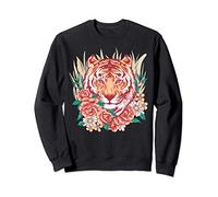 Tigresse avec fleurs, tigre graphique entouré de roses Sweatshirt