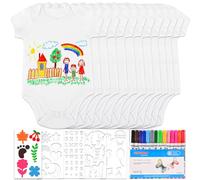 Tigvio Lot de 12 bavoirs à peindre, body pour fête prénatale, bavoirs à peindre avec 12 bodies de bébé (38 x 21 cm) + 14 stylos textiles colorés + 5 pochoirs pour fête prénatale, cadeau de fête