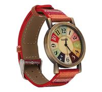 Tihebeyan Montre Hippie, Vintage Multi Couleur Motif Arc-en-Ciel Montres Style Bohème en Cuir PU Meilleur de Saint-Valentin pour la Fête des Mères (Rouge)