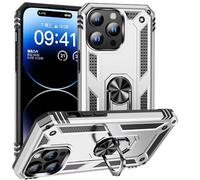 TiHen Compatible avec Coque IPhone 15 Pro Max avec Aimant Anneau Support, 360°Double Couche Renforcée Défense Bumper Antichoc Armure Housse Etui avec Protection écran-Argent