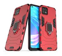 TiHen Compatible avec Coque Oppo A73 5G, 360°Protection Bumper Béquille Coque+Verre Trempé Protection Ecran [2 Pièces] Etui Hybride Robuste élégant Housse-Rouge
