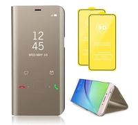 TiHen Compatible avec Coque Xiaomi Redmi Note 12 Pro Flip Clear View Translucide Miroir Cover Standing 360°Housse Étui Antichoc Smart Cover Bumper + Film Verre Trempé 2 Pièce-Or