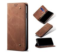 TiHen Compatible avec Etui Oppo Reno 6 5G, Flip Jeans Portefeuille Housse avec Fente Carte, Magnétique Stand+Protecteur d'écran en Verre trempé*2-Brun