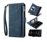 TiHen Compatible avec Étui Oppo Reno 6 5G, PU Cuir Portefeuille Coque avec Carte Fentes, Flip Antichoc Zip Porte Magnétique Support, Dragonne+Verre Trempé*2-Bleu