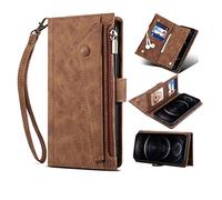 TiHen Compatible avec Étui Oppo Reno 6 5G, PU Cuir Portefeuille Coque avec Carte Fentes, Flip Antichoc Zip Porte Magnétique Support, Dragonne+Verre Trempé*2-Brun