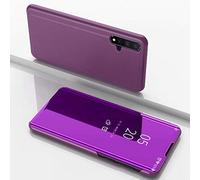 TiHen Coque Huawei Honor 20 Flip Clear View Translucide Miroir Cover Standing 360°Housse Étui Antichoc Smart Cover Bumper + Film Verre Trempé 2 Pièce pour Huawei Honor 20 -Violet
