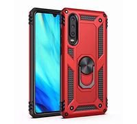 TiHen Coque Huawei P30 avec Aimant Anneau Support, 360° Double Couche Renforcée Défense Bumper Antichoc Armure Housse Etui avec Protection écran pour Huawei P30, Rouge