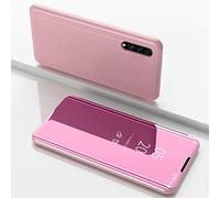 TiHen Coque Samsung Galaxy A30s Flip Clear View Translucide Miroir Cover Standing 360°Housse Étui Antichoc Smart Cover Bumper + Film Verre Trempé 2 Pièce pour Samsung Galaxy A30s -Rose Or