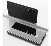 TiHen Coque Samsung Galaxy A30s Flip Clear View Translucide Miroir Cover Standing 360°Housse Étui Antichoc Smart Cover Bumper + Film Verre Trempé 2 Pièce pour Samsung Galaxy A30s -Noir