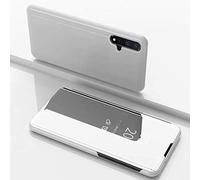 TiHen Coque Samsung Galaxy S10 Flip Clear View Translucide Miroir Cover Standing 360°Housse Étui Antichoc Smart Cover Bumper + Film Verre Trempé 2 Pièce pour Samsung Galaxy S10 -Argent