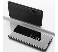 TiHen Coque Samsung Galaxy S8 Plus Flip Clear View Translucide Miroir Cover Standing 360°Housse Étui Antichoc Smart Cover Bumper + Film Verre Trempé 2 Pièce pour Samsung Galaxy S8 Plus -Noir