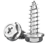 TIHONORI 50 pièces Vis autoforeuses à tête hexagonale M5 en Acier Inoxydable 304, Empreinte Phillips, Bride hexagonale Externe, Longueur 10 mm