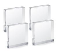 TIHONORI Bloc D'affichage Carré en Acrylique - Blocs en Acrylique Transparent, Cube en Acrylique Poli - Support D'affichage en Acrylique Solide pour Collection De Porte-Bagues,100x100x20mm 4 Pcs