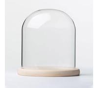 TIHONORI Présentoir dôme Cloche en Verre de 20 cm de diamètre avec Socle en Bois Massif pour l'exposition de Plantes, Ornements, Figurines,20 * 20cm