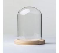 TIHONORI Présentoir dôme Cloche en Verre de 9 cm de diamètre avec Socle en Bois Massif pour l'exposition de Plantes, Ornements, Figurines,9 * 12cm