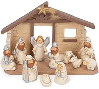 TII Little Manger Scene Neutral Ensemble de 12 pièces de crèche de Noël en résine 10,2 x 15,2 cm