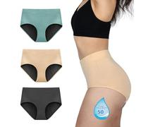 TIICHOO Culotte Menstruelle Flux Abondant Femme Taille Haute Absorbante Anti-Fuite pour Regle Lot de 3(M, Gris/Beige/Vert Turquoise)