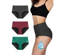 TIICHOO Culotte Menstruelle Flux Tres Abondant Taille Haute Absorbante Culotte de Regle Lot de 3(M, Vert Forêt/Bourgogne/Gris)
